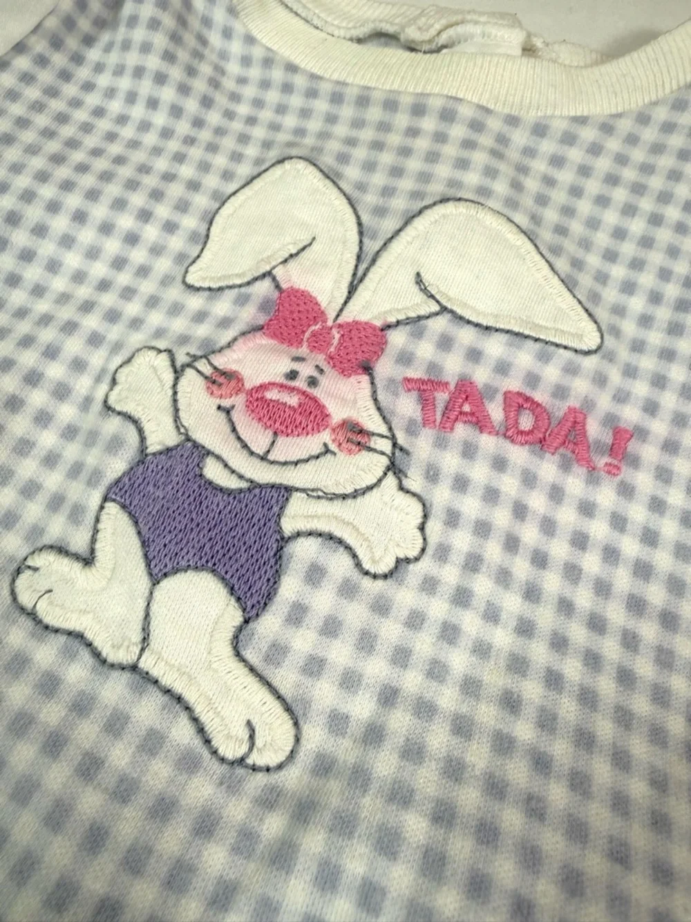 VINTAGE CARTERS Baby Girl 90s 12M Gingham Bunny Romper Eyelet Lace Cottagecore‎